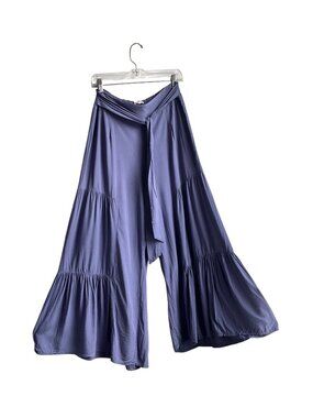 Ee Some Large Tiered Wide-Leg Flowy Tiered Pull On Pants Tie Blue Boho Coastal